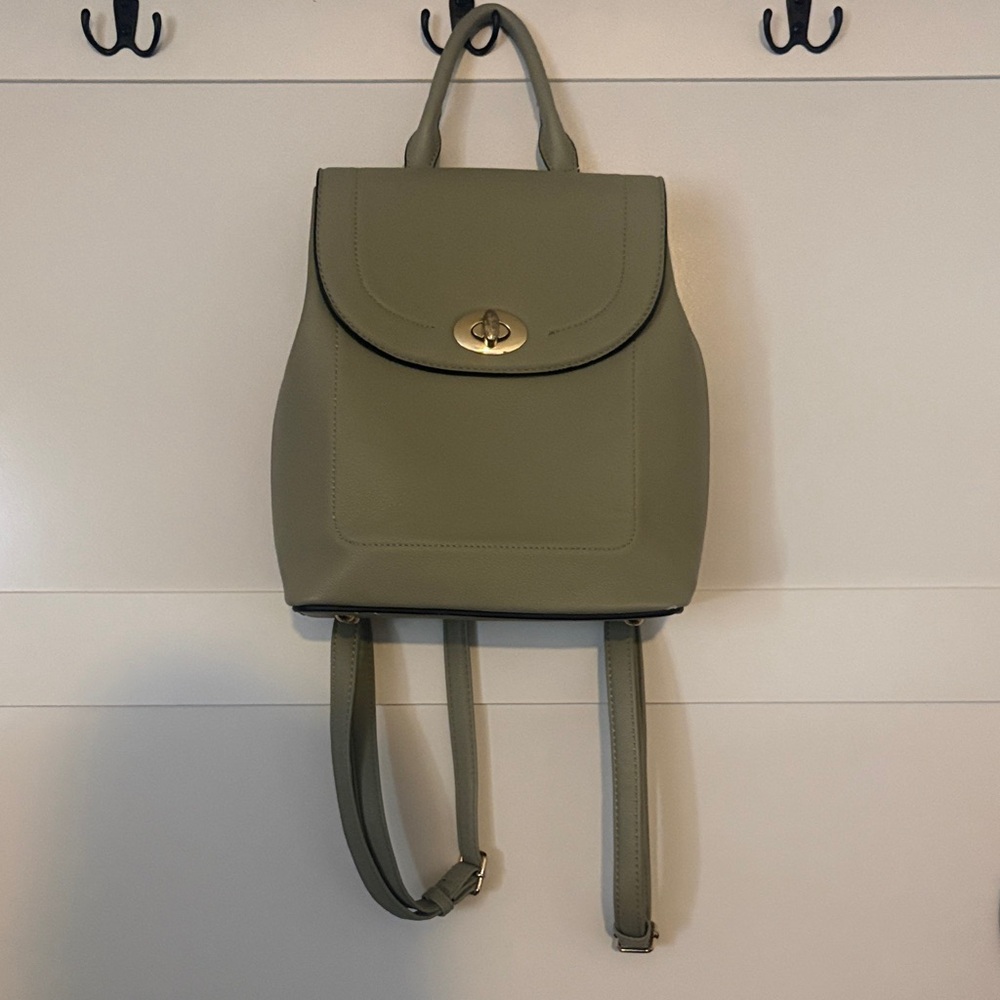 Olive Green Faux Leather Backpack Purse